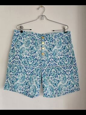 Women’s Patterned Bermuda Shorts - Teal & Blue 12